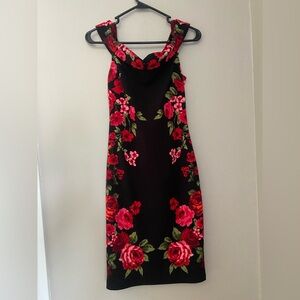 Beautiful off the shoulder red floral and black dress